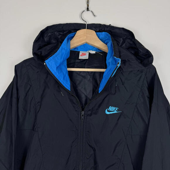 Vintage 1980s Nike Jacket Mens M Windbreaker Full Zip Boxy Fit Convertible Hood - Picture 4 of 11